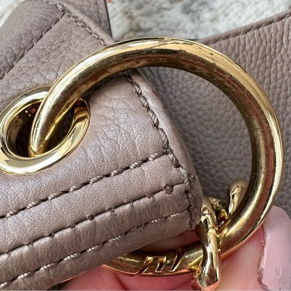 Michael Kors Jamesport Leather Hobo Large Shoulder Bag Taupe Tan Nude Gold